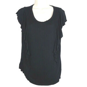 Wishful Park Top Ruffle Women Juniors Size L Black Short Slv Jersey Knit Stretch